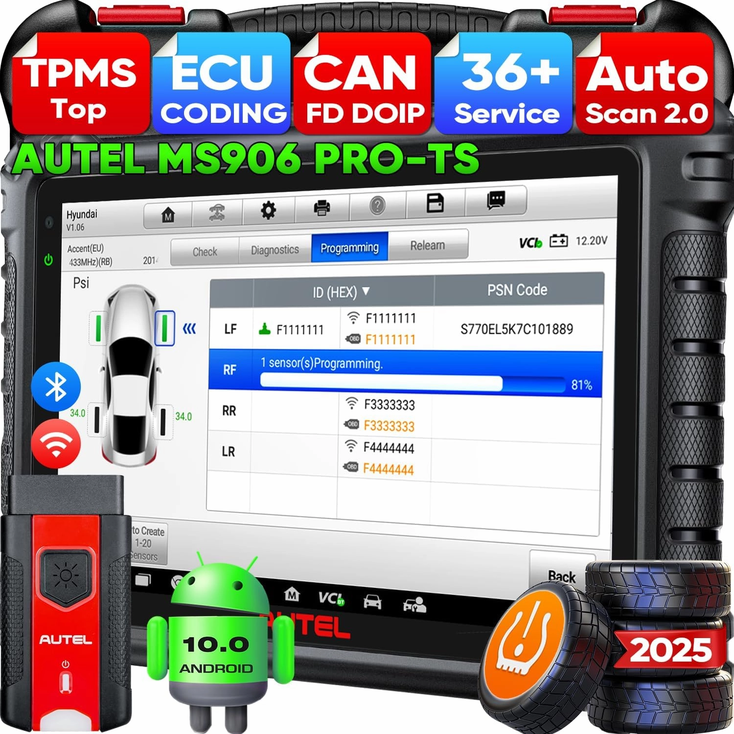 Autel MaxiSYS MS906 PRO-TS Scanner, 2025 MS906Pro-TS Up of MP900TS MS906 PRO MP900BT MS906MAX, Full TPMS & ECU Coding, Bidirectional Scan Tool, 3000  Test, 36  Service, CAN FD&DoIP, Auto Scan 2.0