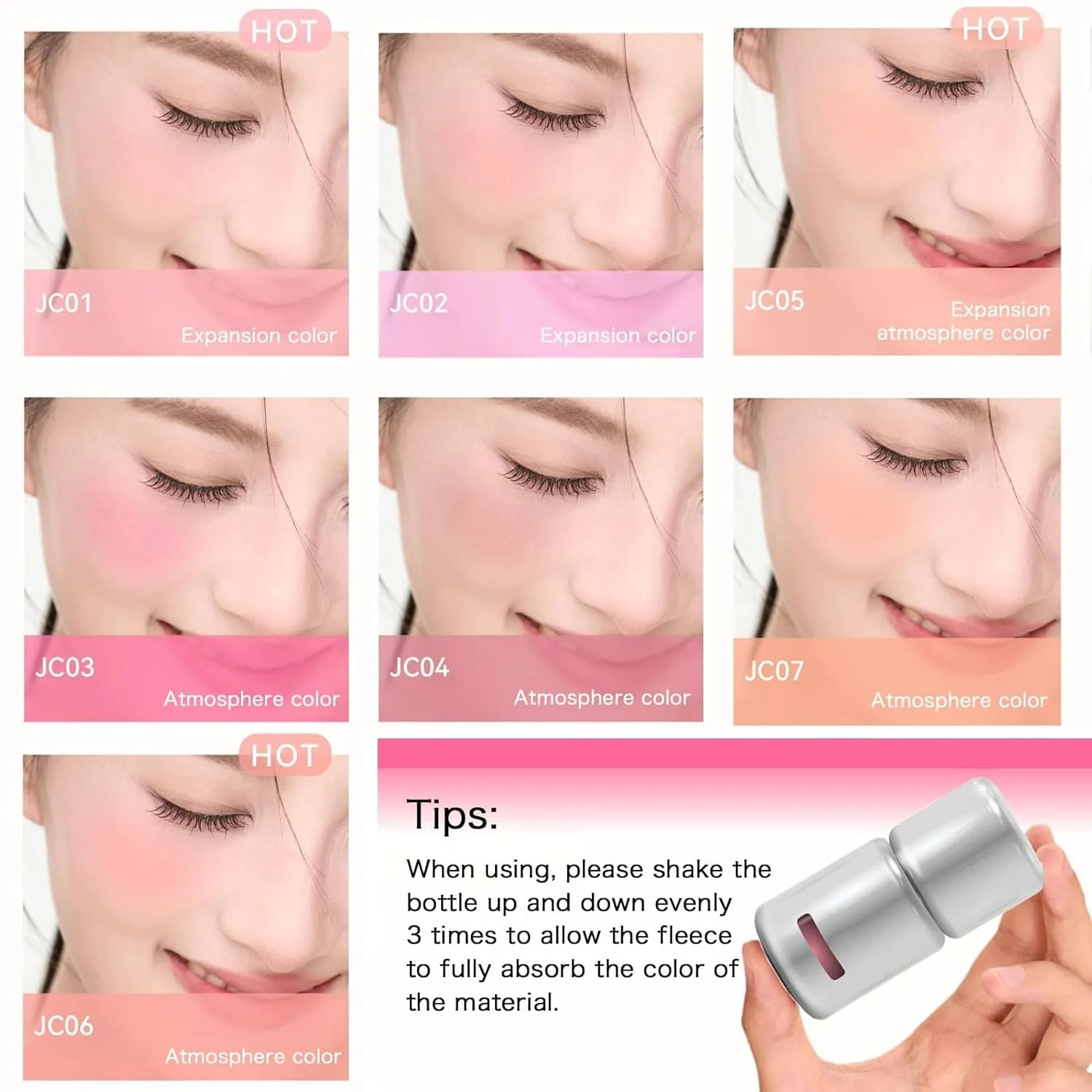 Aztk Liquid Blush, Aztk Jelly Color Liquid Blush Jc04,Highlight Contour 3 in 1 for Women,With Sponge Head, Matte Nude Pink Orange Makeup Blusher Cream for Cheeks (JC01)