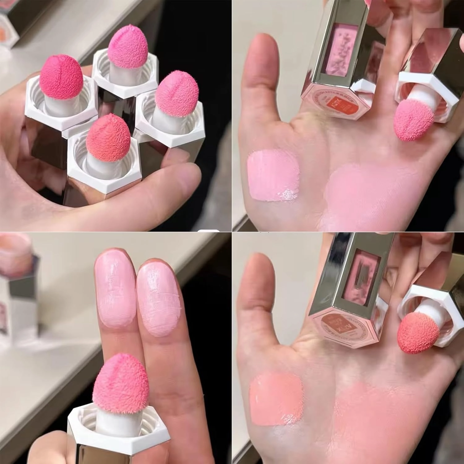 Aztk Jelly Color Liquid Blush Jc04, Mushroom Head Blusher, 2025 New 2 In 1 Contour Beauty Wand Blushs Waterproof Liquid Blush, All-day Highlight Contour with Cushion Applicator(JC05 White Peach)