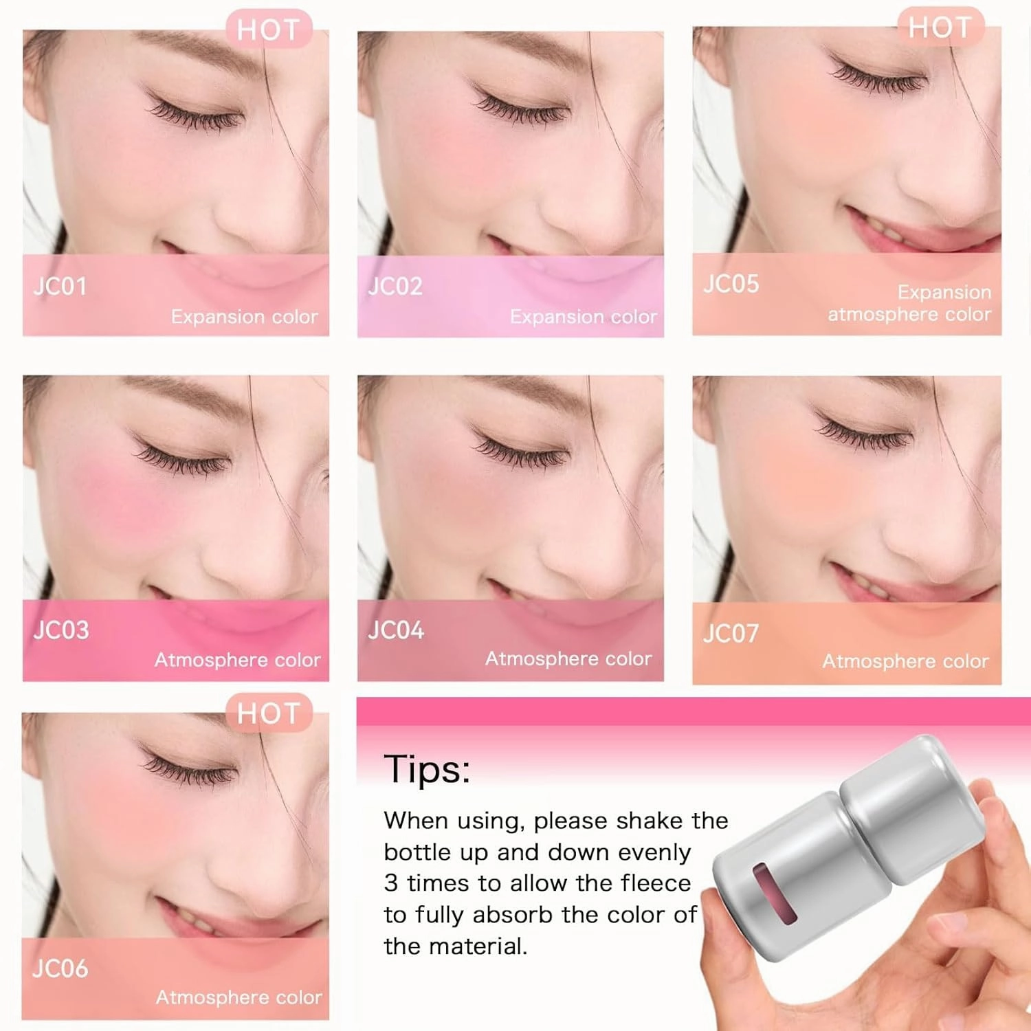 Aztk Liquid Blush, Aztk Jelly Color Liquid Blush Jc04,Highlight Contour 3 in 1 for Women,With Sponge Head, Matte Nude Pink Orange Makeup Blusher Cream for Cheeks (JC06)