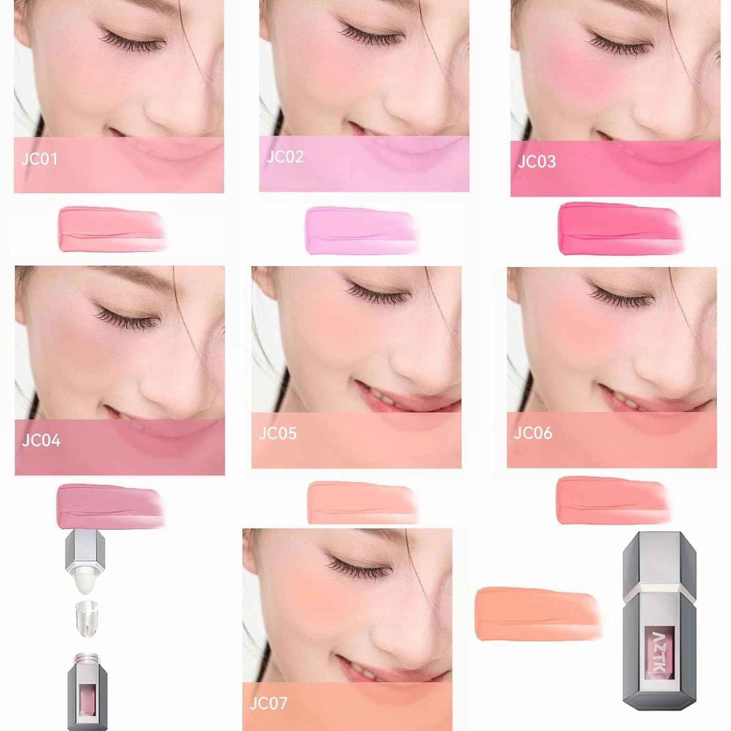 Aztk Liquid Blush, Aztk Jelly Color Liquid Blush Jc04, Matte Nude Makeup Blusher Cream with Sponge Head, Highlight Contour 3 in 1 for Women, for Cheeks Matte Finish (JC03)