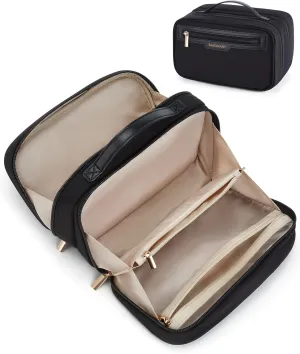 BAGSMART Toiletry Bag for Women, Travel Makeup Bag Organizer, Wide-open Make Up Bag Cosmetic Bags for Women for Travel Essentials Toiletries Accessories Bottles, Brushes, Black