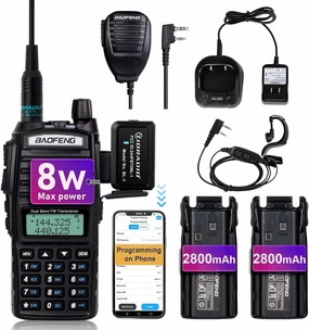 Baofeng UV-82 Baofeng Radio High Power Ham Radio Handheld with Wireless Programmer,Walkie Talkies with Earpiece, Extra 2800mAh Battery Hand Speaker Mic, Long Range Two-Way Radio (1 Pack-Full Kits)