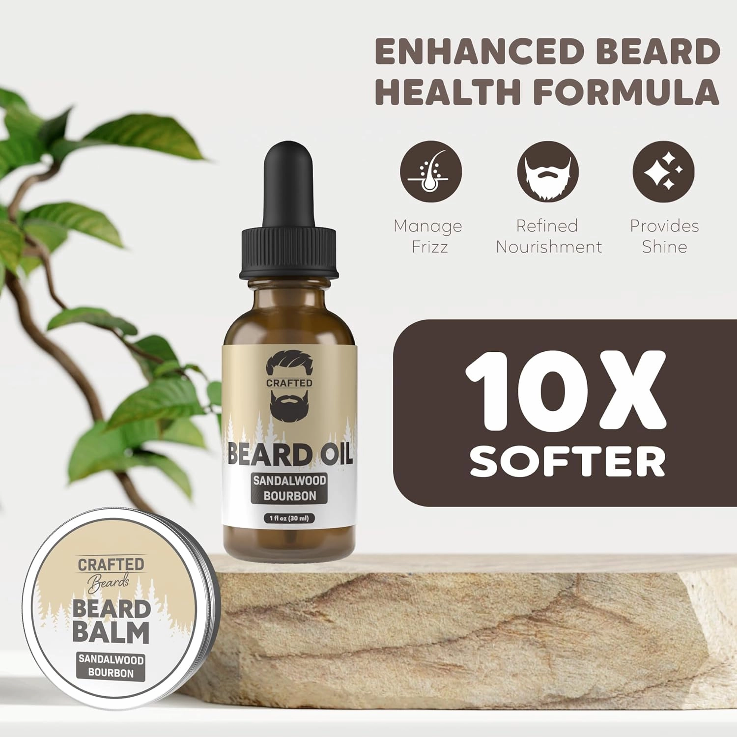 Beard Care Kit - Softer, Smoother, Moisturized Beard - Beard Oil and Balm - Gift Set (Sandalwood Bourbon)