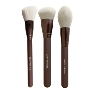 Beauty For Real Essential Pro Complexion Brush Set - Includes 3 Brushes: Blush/Contour, Complexion & Powder - Vegan & Cruelty Free
