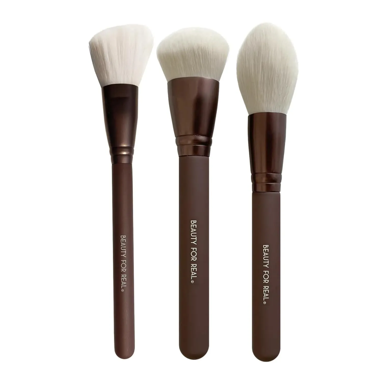 Beauty For Real Essential Pro Complexion Brush Set - Includes 3 Brushes: Blush/Contour, Complexion & Powder - Vegan & Cruelty Free