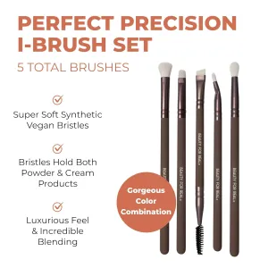 Beauty For Real Perfect Precision I-Brush Set - Includes 5 Total Brushes: Angle/Spoolie, Shader, Blender, Contour & Liner - Vegan & Cruelty Free