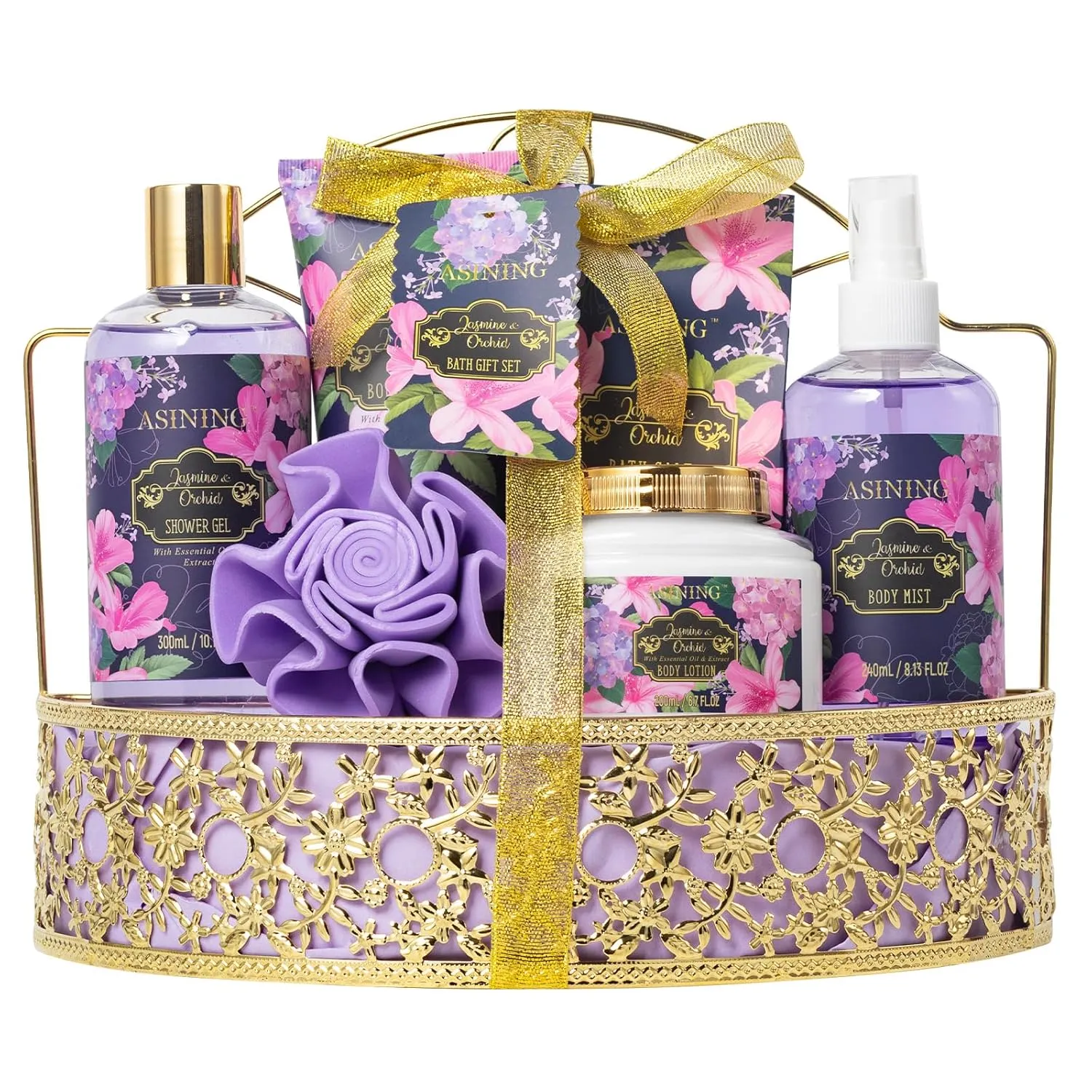 Beauty Kits for Women, Home Spa Baskets Bath Gifts, Bath Spa Kit for Women with Scents Lotion, Luxury Orchid & Jasmine Scent Gift Basket for adults Beauty & Personal Care Set Body Gift Set