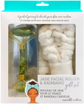 Beauty - Jade Facial Roller & Hairband Gift Set - Skincare Tool for Facial Massage, Wrinkles, Eye Puffiness - Durable, Smooth Noiseless Design