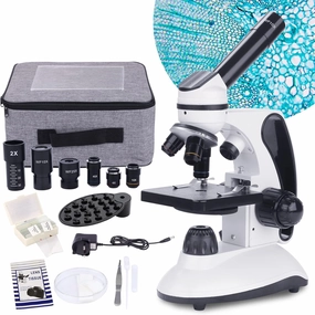 BEBANG Monocular Microscope for Adults Students,40X-2000X Magnification,Dual LED Beginners Kids Microscopes with Science Kits,Phone Adapter,Carrying Case,AC Adapter,15 Slides for Lab Class Study