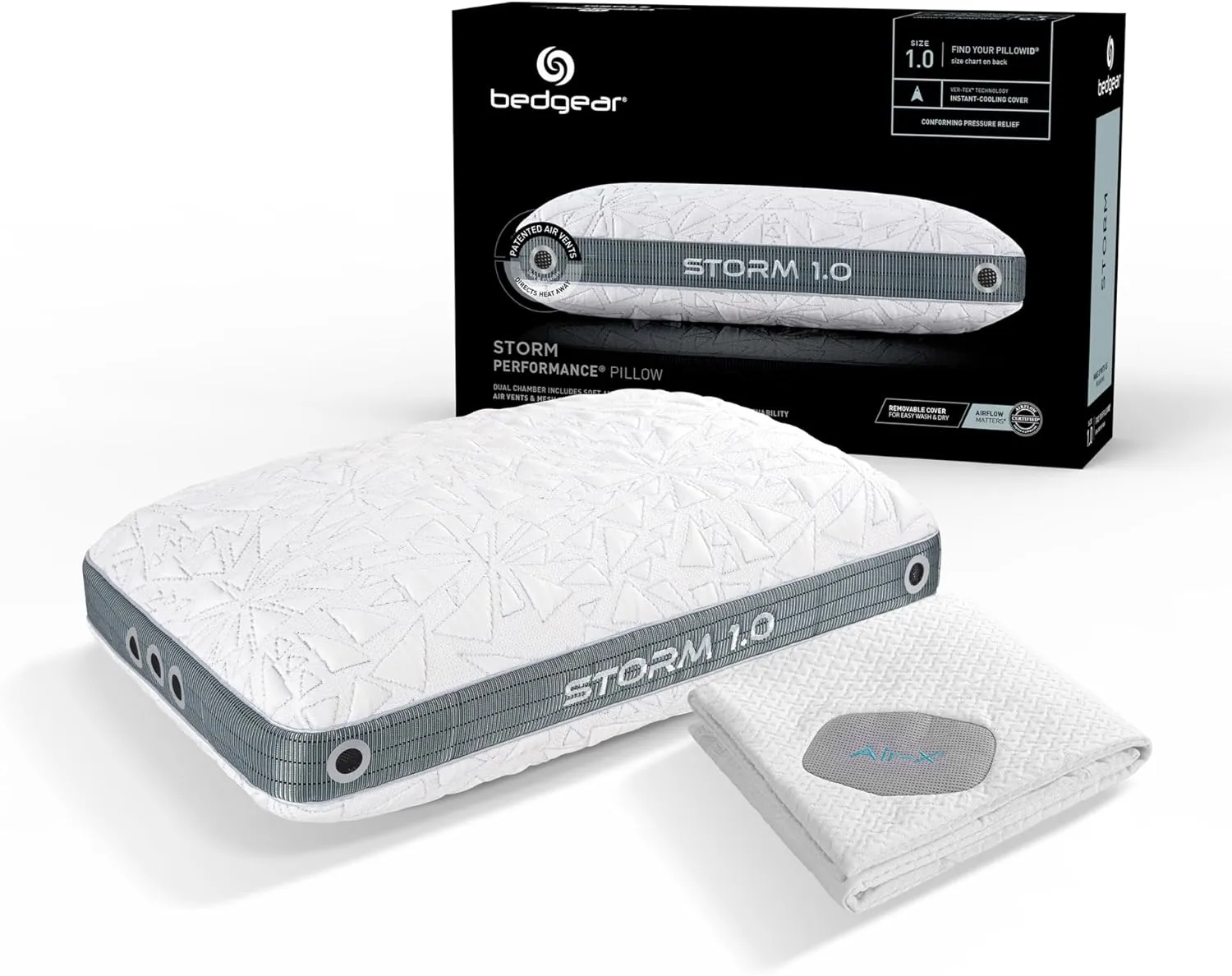 Bedgear Storm Size 1.0 Pillow & Dri-Tec Protector - Queen Size - Sleep Essentials Bundle