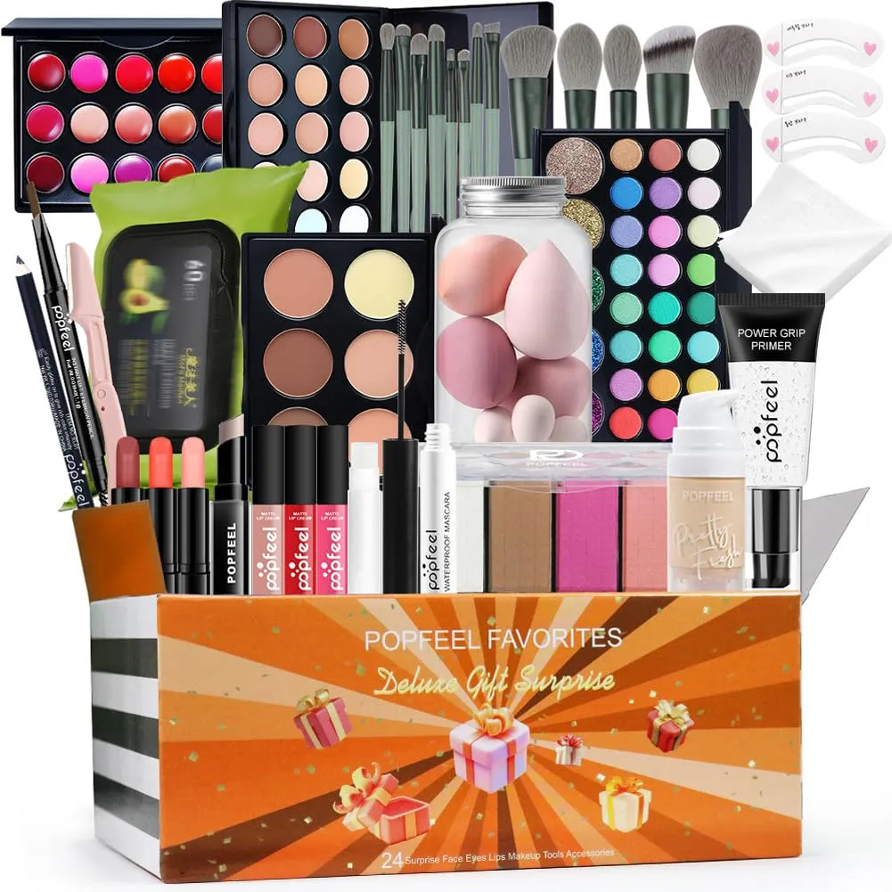 Beginner Makeup Kits Makeup Present Set Multipurpose Womens All In One Makeup Sets Lip Gloss Face Eye Makeup Eyeshadow Palette Blushes Lipstick Brushes Easy To Carry For Women Makeup Kit