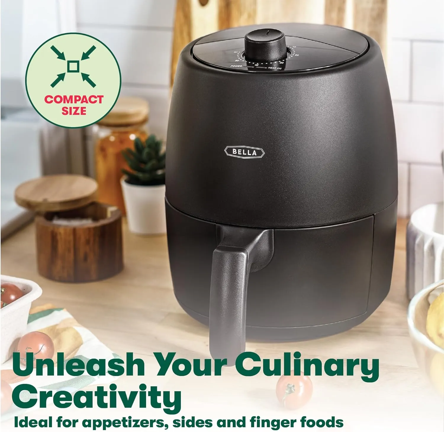 BELLA 2 qt Manual Air Fryer Oven and 5-in-1 Multicooker with Removable Nonstick and Dishwasher Safe Crisping Tray and Basket, 1200 Watt Heating System, Matte Black