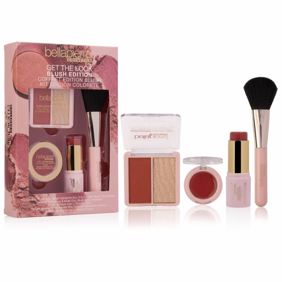 bellapierre Get the Look Kit - Blush Edition | Includes 3 Blushes & 1 Brush | Non-Toxic & Paraben Free - Suede