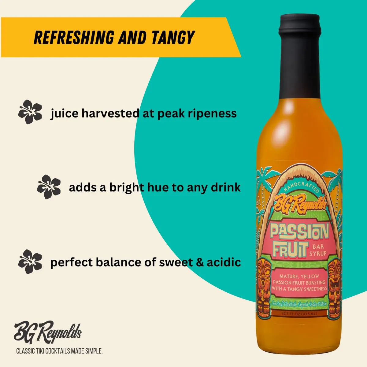 BG Reynolds Natural Tiki Cocktail Cane Syrup, Passion Fruit, 375 ml, Packaging May Vary