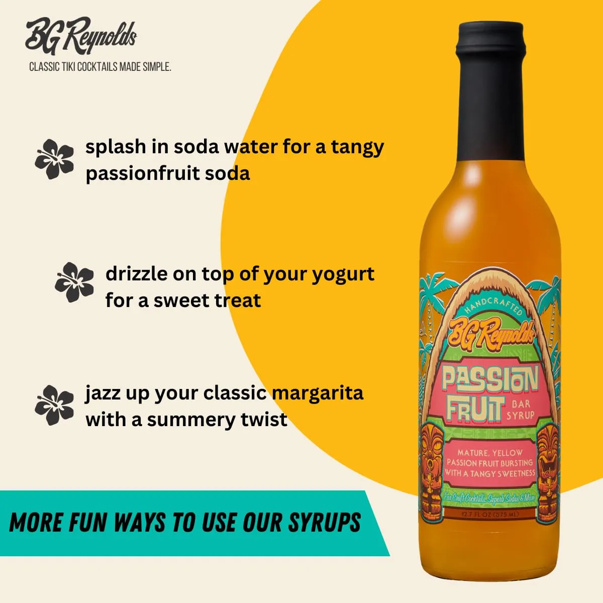 BG Reynolds Natural Tiki Cocktail Cane Syrup, Passion Fruit, 375 ml, Packaging May Vary