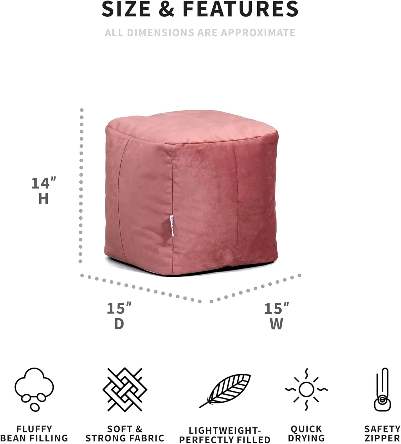 Big Joe Aurora Bean Bag Chair and Pouf Bundle, Toasted Mauve Velvet, Soft Polyester, 2.2 feet