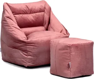 Big Joe Aurora Bean Bag Chair and Pouf Bundle, Toasted Mauve Velvet, Soft Polyester, 2.2 feet