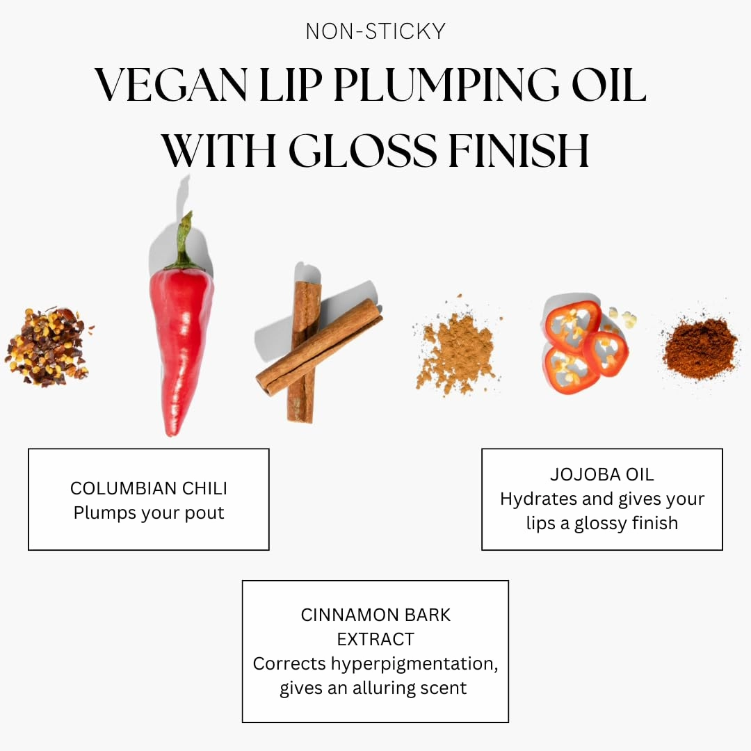 BIG POUT ENERGY Lip Plumper, Chili-Infused Lip Plumping Oil for Full and Smooth Lips, Lip Gloss Finish, With Easy Swipe XL Wand Applicator, Spicy Rose, 0.12 fl oz
