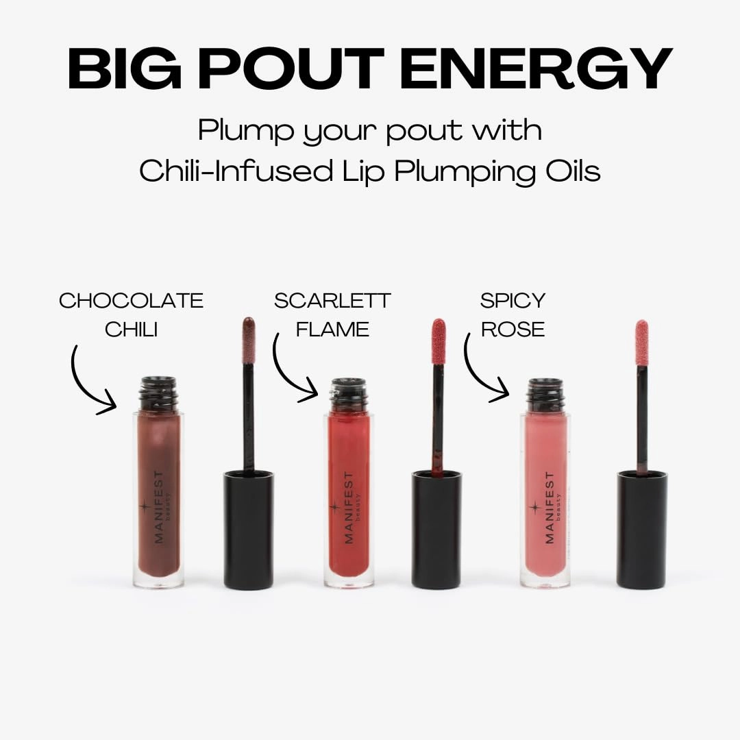BIG POUT ENERGY Lip Plumper, Chili-Infused Lip Plumping Oil for Full and Smooth Lips, Lip Gloss Finish, With Easy Swipe XL Wand Applicator, Spicy Rose, 0.12 fl oz