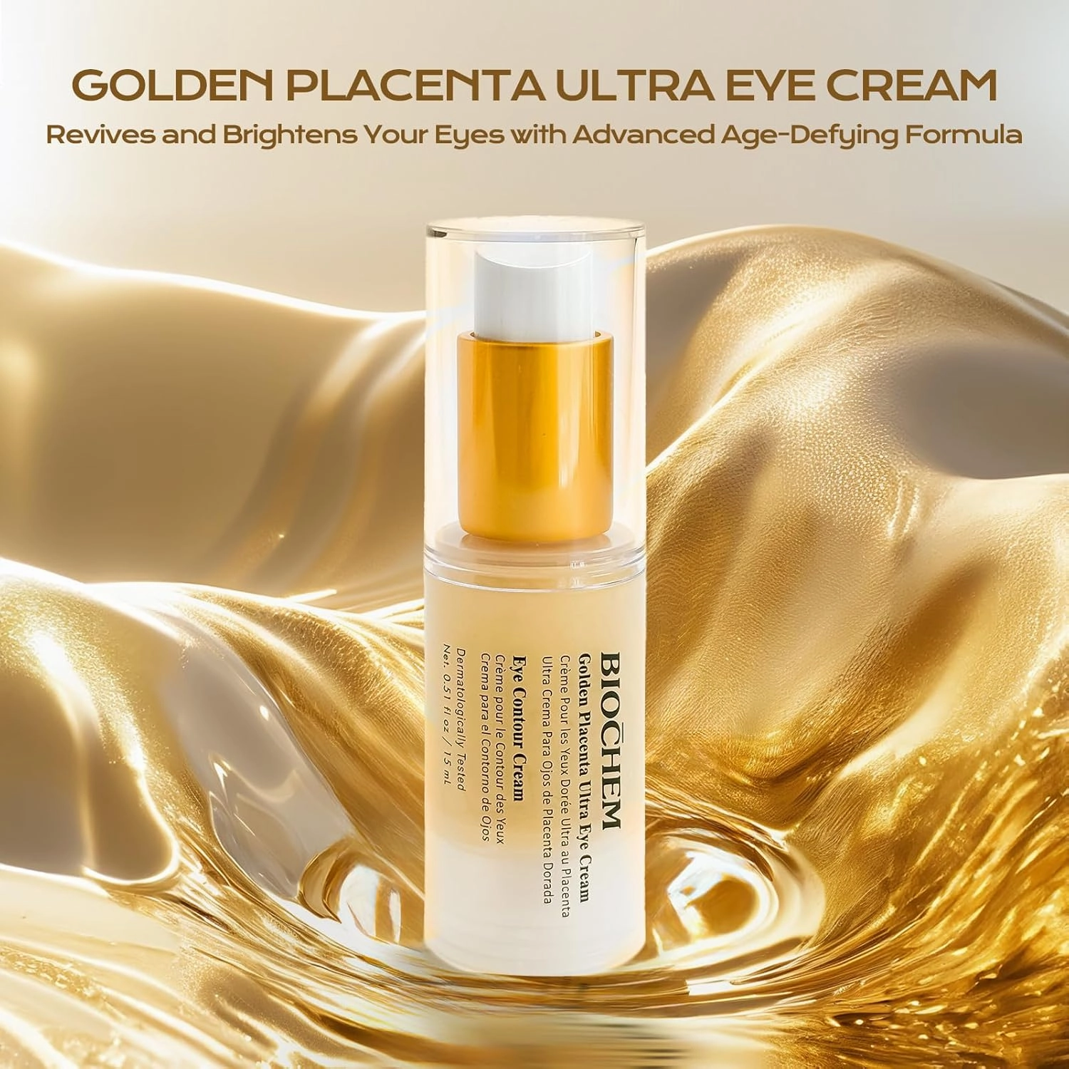 BIOCHEM Golden Placenta Ultra Eye Cream, Luxury Under Eye Repair Treatment for Circles, Puffiness, Anti Aging, Wrinkles Care, Skin Laxity, Crows Feet, Eye Bags for Women & Men(0.51 fl oz / 15 mL)