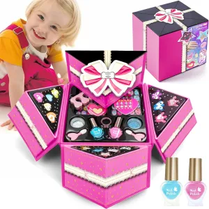 Birthday Gifts Makeup Kit for Kids, Washable Cosmetic Set as Princess Birthday Gift Toy with Bag, Children Cosmetic Beauty Set for Girls Age 4 5 6 7 8 9 10 Year Old