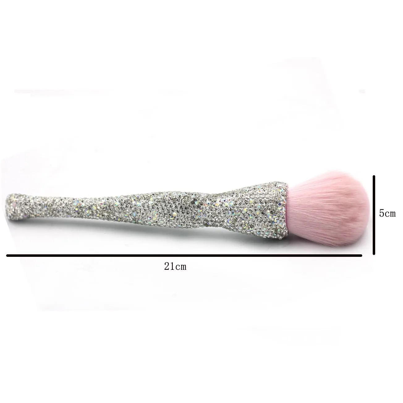 Bling Rhinestone Large Mineral Powder Brush - Soft and Luxurious Makeup Foundation Brush for Large Coverage - Ideal for Blending, Buffing, and Setting (Silver)