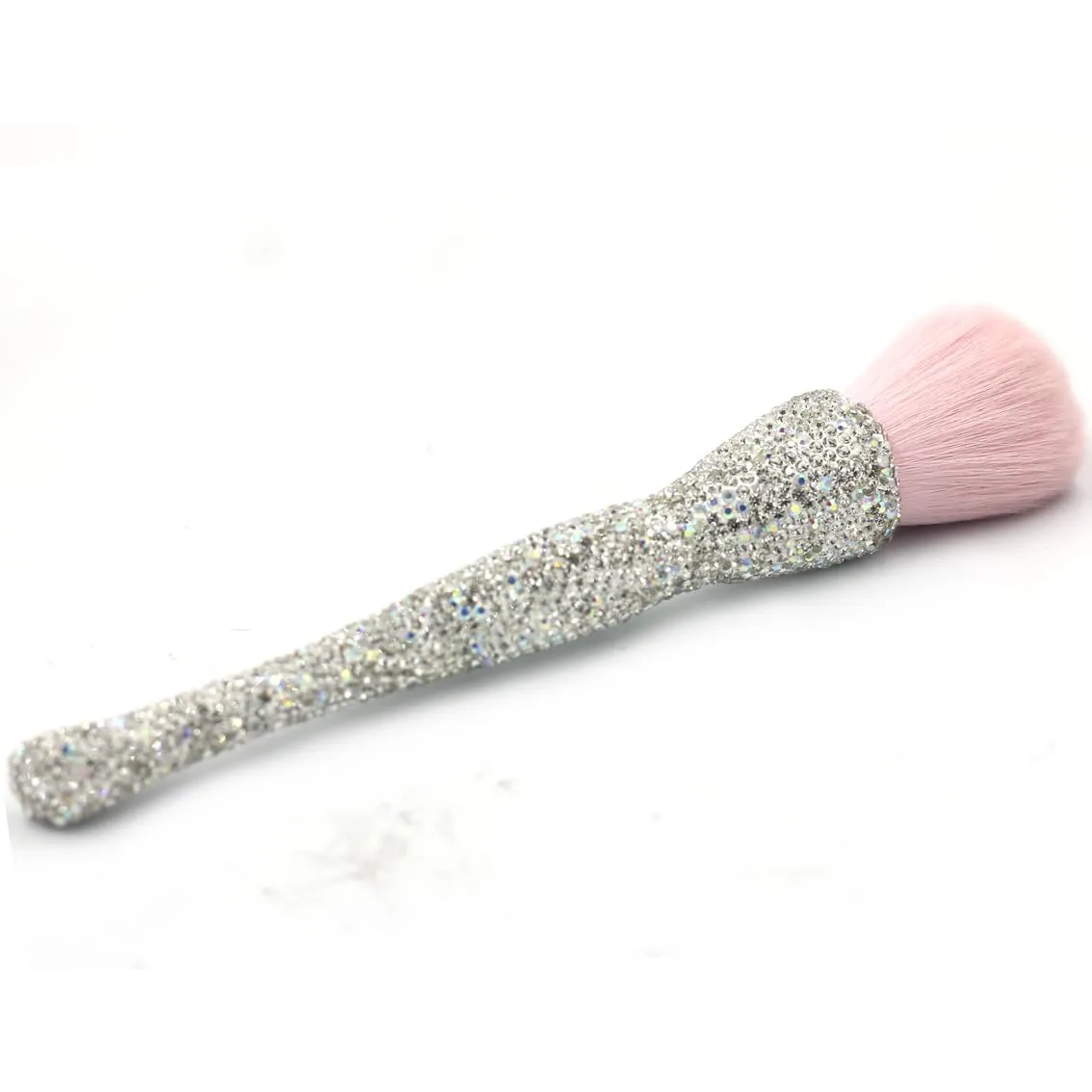 Bling Rhinestone Large Mineral Powder Brush - Soft and Luxurious Makeup Foundation Brush for Large Coverage - Ideal for Blending, Buffing, and Setting (Silver)