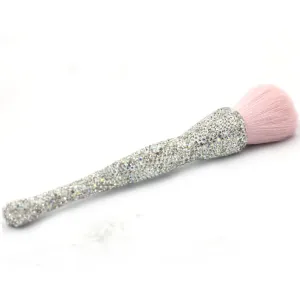 Bling Rhinestone Large Mineral Powder Brush - Soft and Luxurious Makeup Foundation Brush for Large Coverage - Ideal for Blending, Buffing, and Setting (Silver)