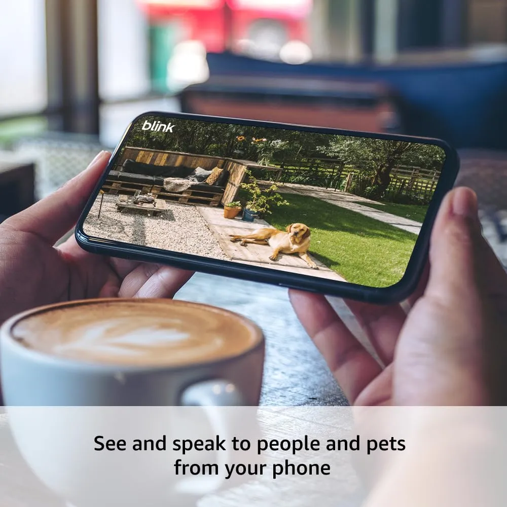 Blink Outdoor 4 (newest model) – Wireless smart security camera, two-year battery life, 1080p HD day and infrared night live view, two-way talk. Sync Module Core included – 3 camera system