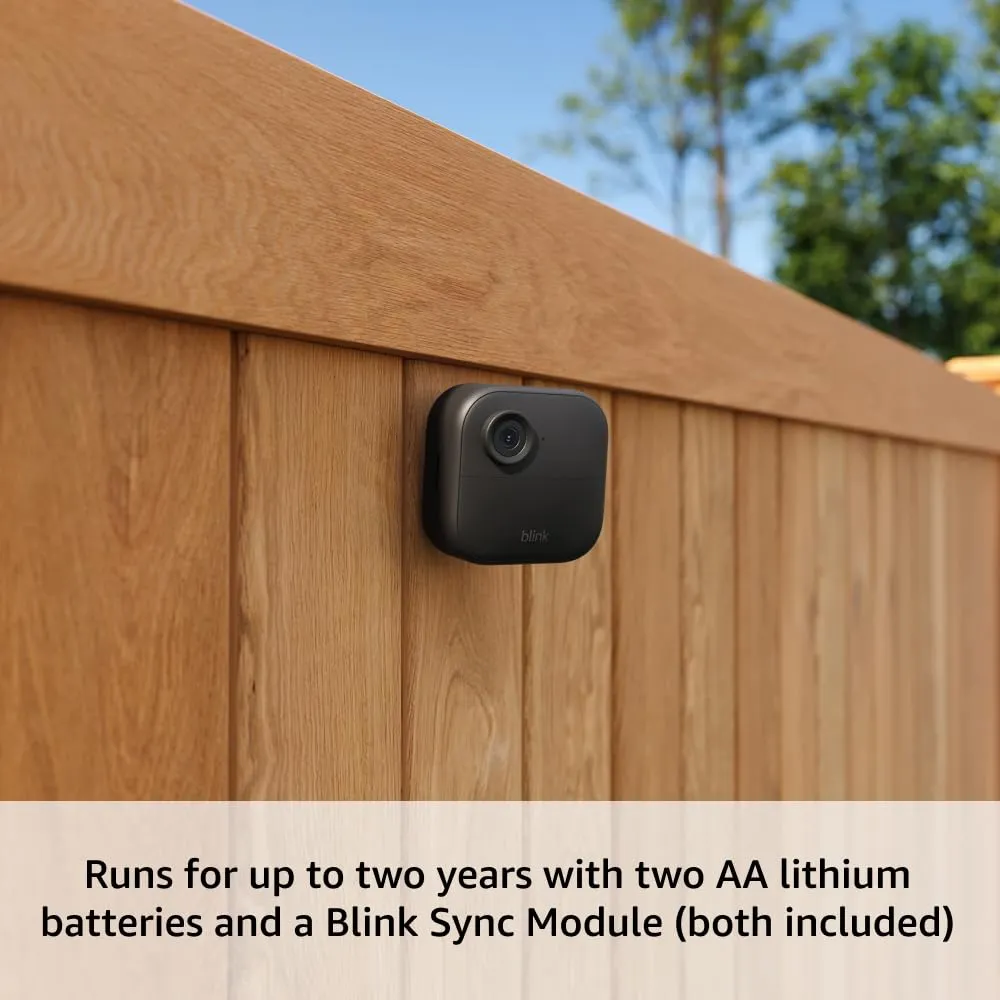 Blink Outdoor 4 (newest model) – Wireless smart security camera, two-year battery life, 1080p HD day and infrared night live view, two-way talk. Sync Module Core included – 3 camera system