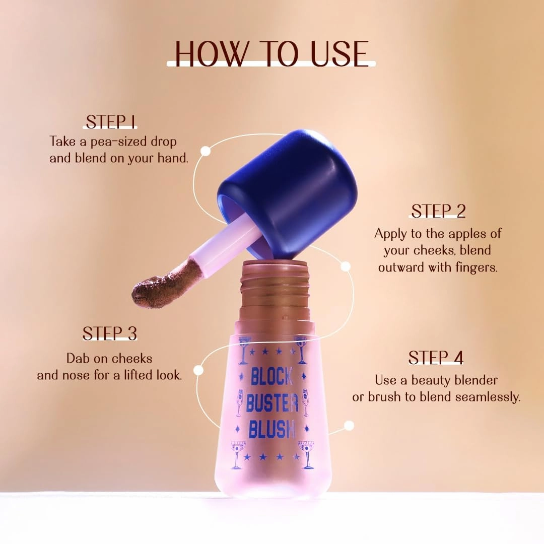 Block Buster Blush Creme - Natural Dewy Matte Finish, Buildable & Long-Lasting Formula, Blendable 5.5ml (Peach Nude)