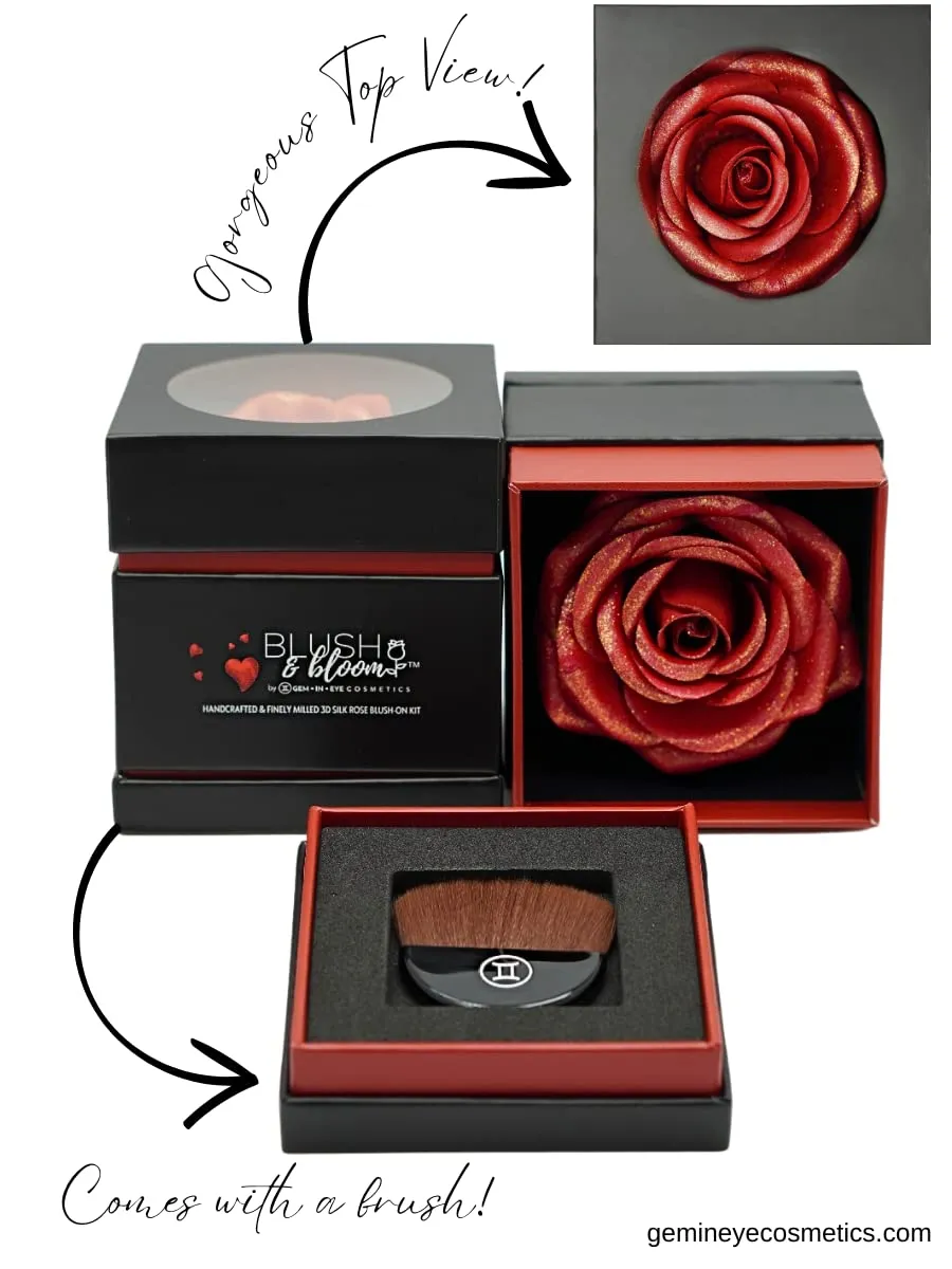 Bloom GEM IN EYE COSMETICS Feisty in Blush & Bloom™ Love Edition Unveils 3d Silk Rose Blush, Rose Face Blushes on Powder for a Rosy | Radiant Flush |