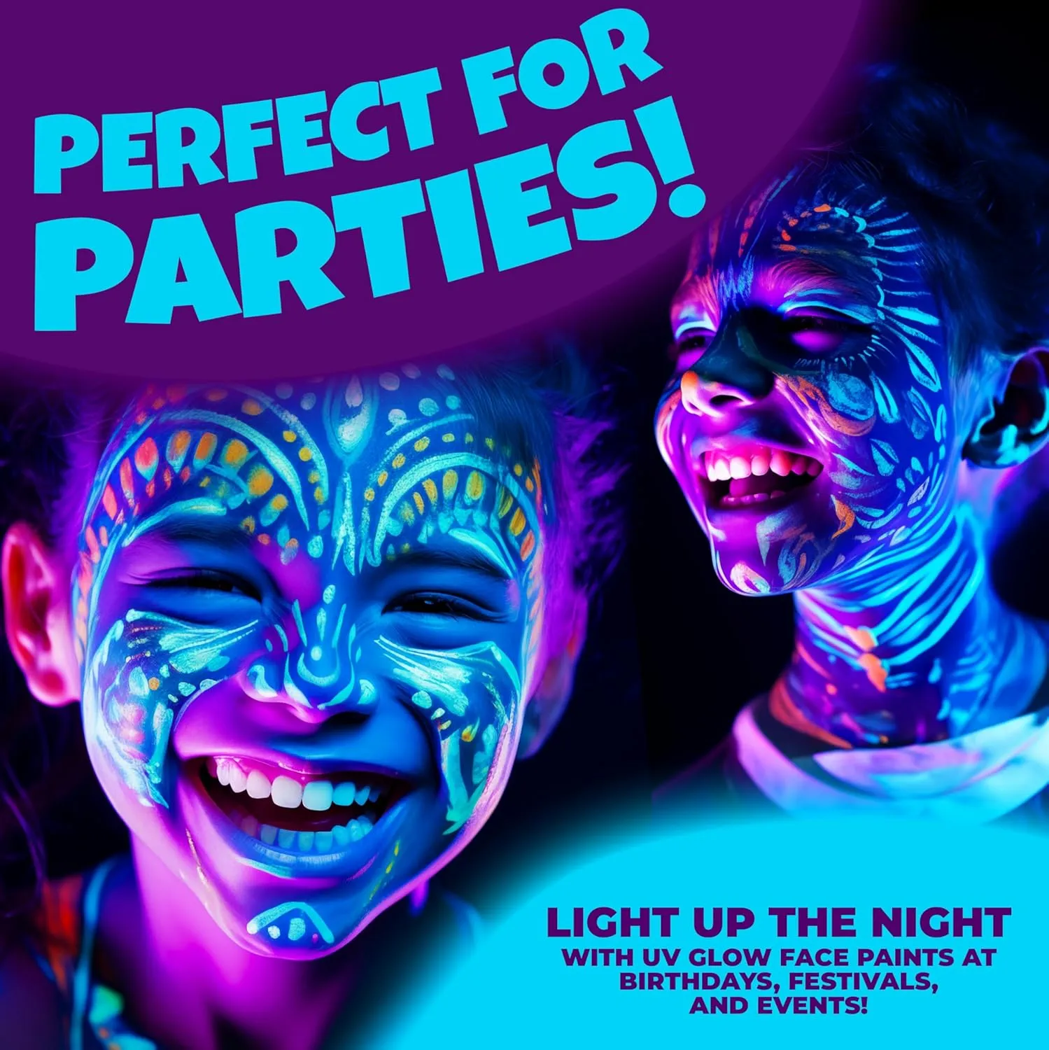 Blue Squid Face Painting Kit for Kids – UV Neon Glow Colors Ultimate Face Paint Kit, Stencils, Book - Safe for Sensitive Skin, Non Toxic Face Painting Professional - Kids Party, Glow in the Dark
