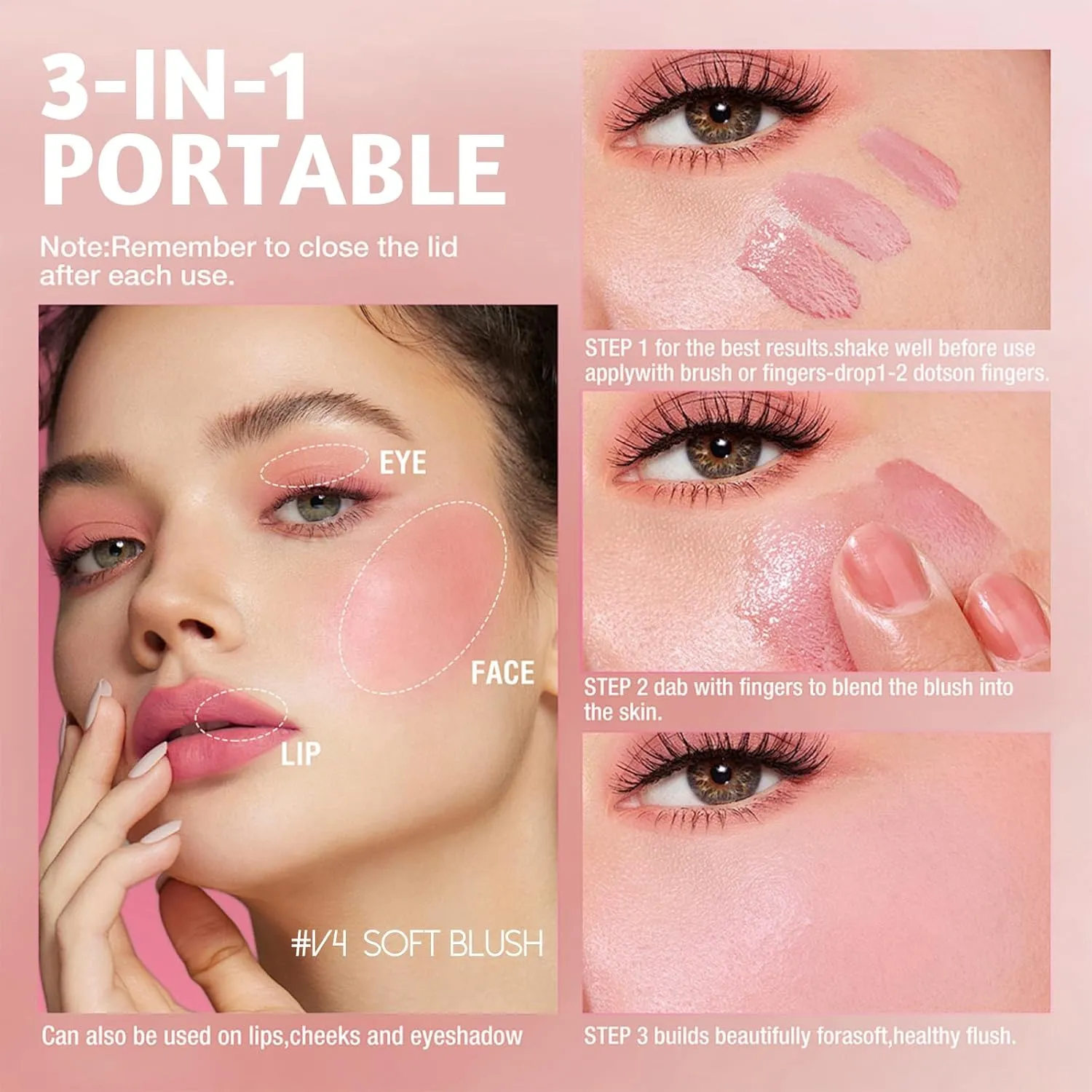 Blush Liquid Makeup Cream Stick, Blendable Cheek Weightless Watercolor Sheer Finish, Soft Peach Face Tint for Mature Skin, Easy Application Beauty Essential (V4 Soft Blush)