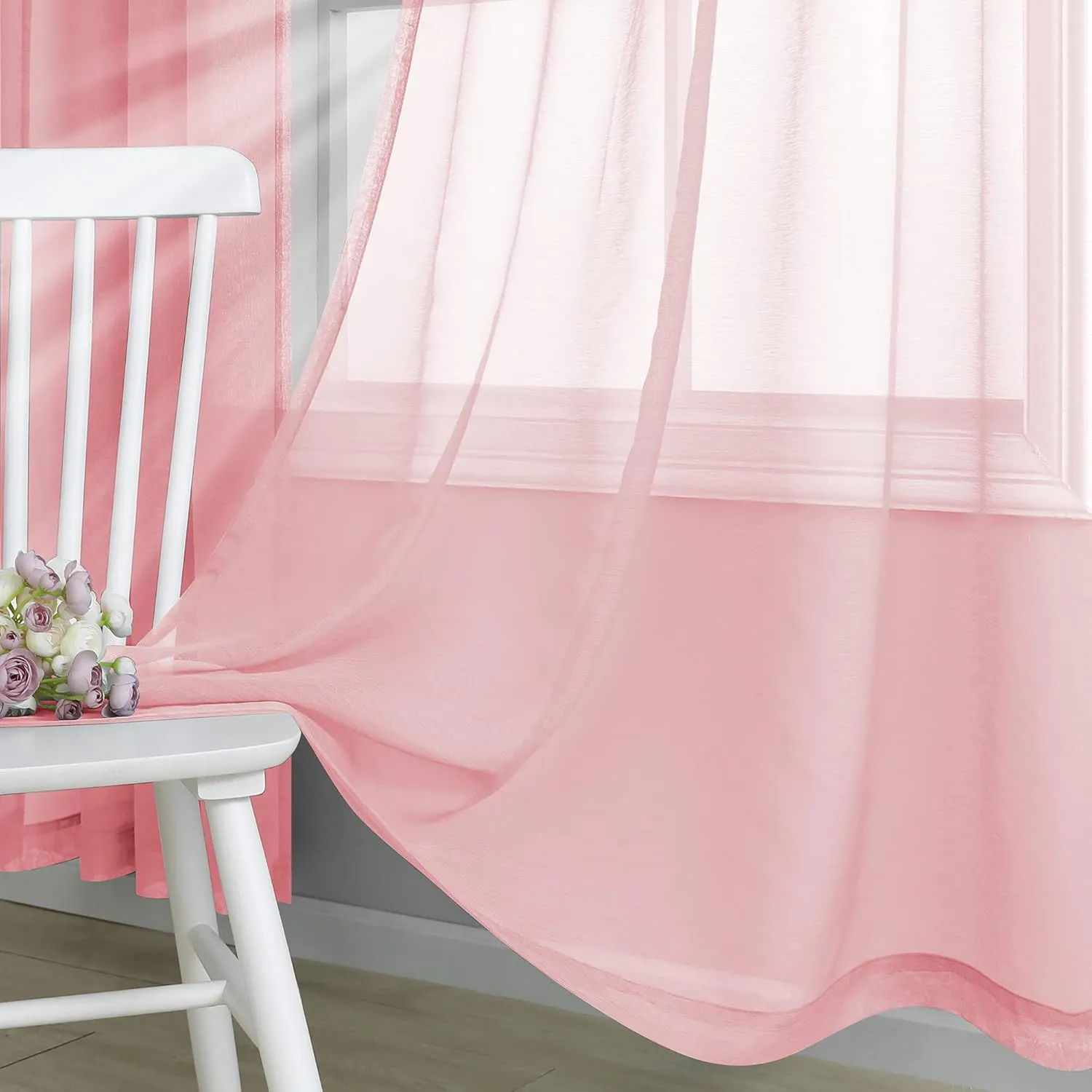 Blush Pink Sheer Curtains 84 Inches Long for Boho Nursery 2 Panels Set Cute Voile Drapes for Girls Bedroom Living Room 84 Inch Length