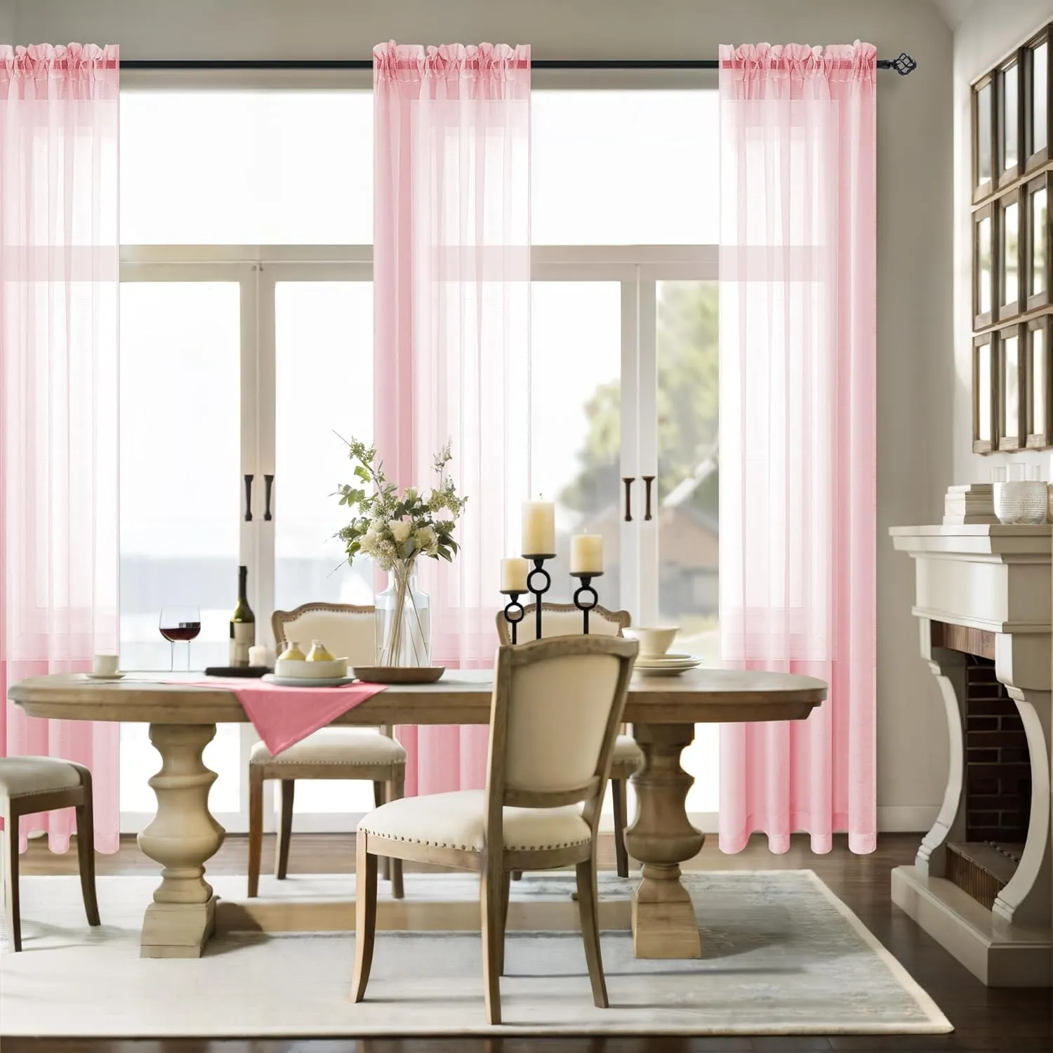 Blush Pink Sheer Curtains 84 Inches Long for Boho Nursery 2 Panels Set Cute Voile Drapes for Girls Bedroom Living Room 84 Inch Length