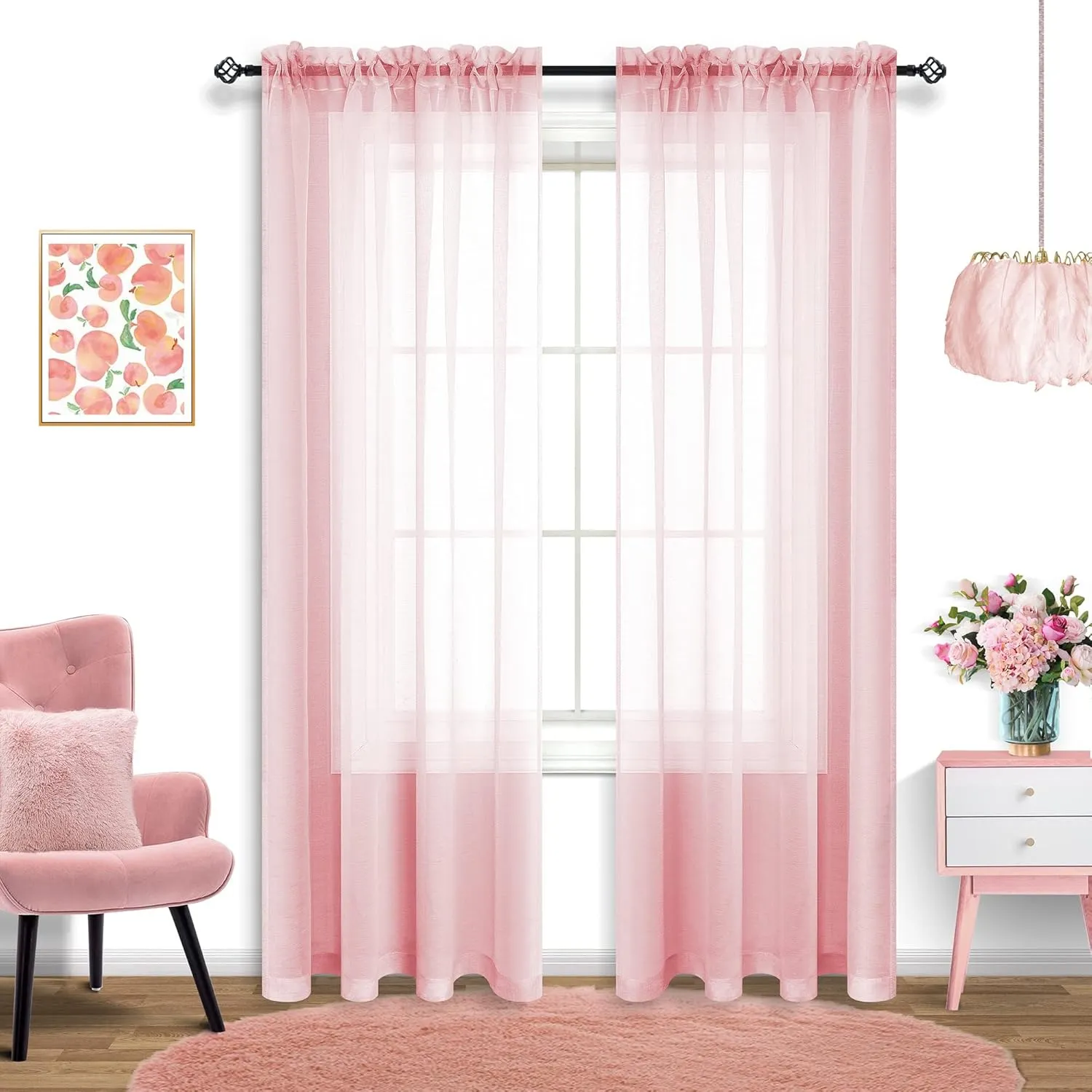 Blush Pink Sheer Curtains 84 Inches Long for Boho Nursery 2 Panels Set Cute Voile Drapes for Girls Bedroom Living Room 84 Inch Length