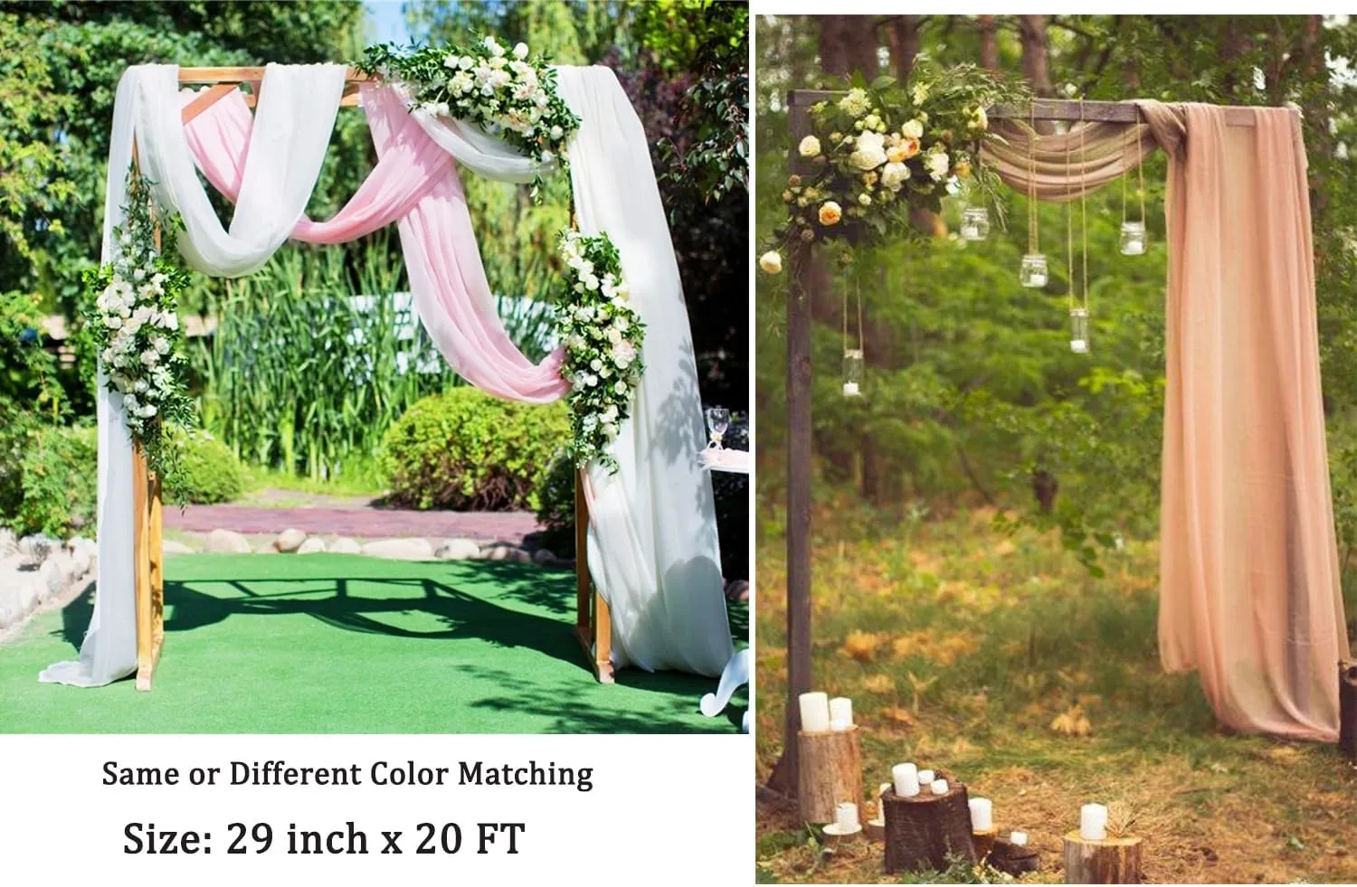Blush Wedding Arch Draping Fabric 29" X 20FT Chiffon Fabric Sheer Drapes for Wedding Ceremony Arbor Engagement Party Bridal Shower Decoration | Blush Backdrop Fabric 2 Panels