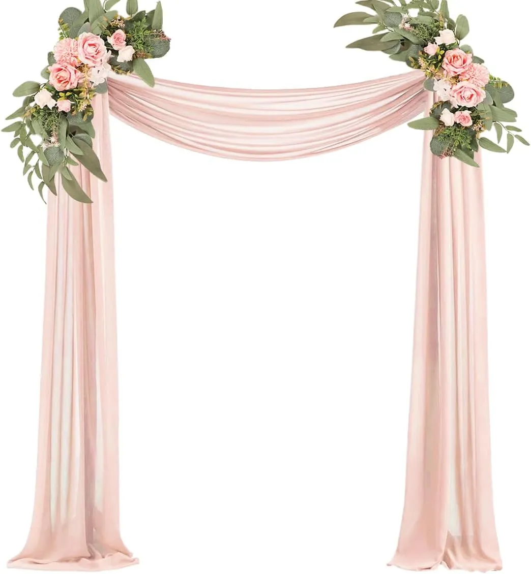 Blush Wedding Arch Draping Fabric 29" X 20FT Chiffon Fabric Sheer Drapes for Wedding Ceremony Arbor Engagement Party Bridal Shower Decoration | Blush Backdrop Fabric 2 Panels