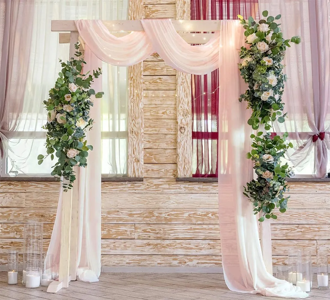 Blush Wedding Arch Draping Fabric 29" X 20FT Chiffon Fabric Sheer Drapes for Wedding Ceremony Arbor Engagement Party Bridal Shower Decoration | Blush Backdrop Fabric 2 Panels