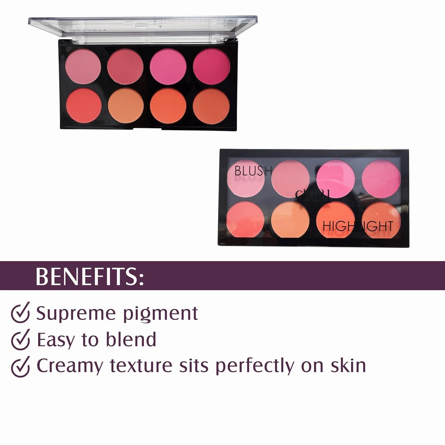 Blush Highlighter Palette | Silky pigments for long lasting shimmer look | Pigmented Blusher | Highly Blendable | suitable for all skin tone | 24 gm (04)