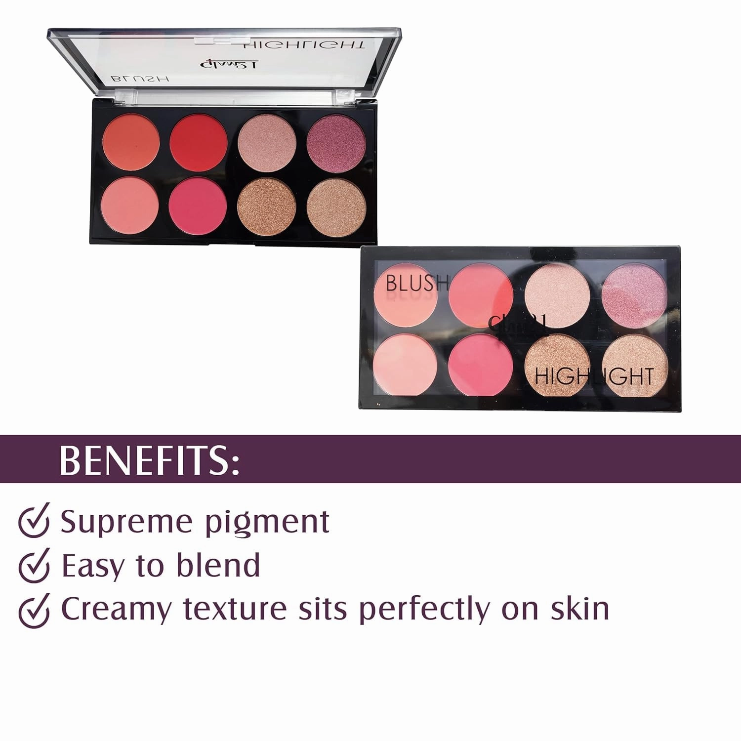 Blush Highlighter Palette | Silky pigments for long lasting shimmer look | Pigmented Blusher | Highly Blendable | suitable for all skin tone | 24 gm -Chic-01
