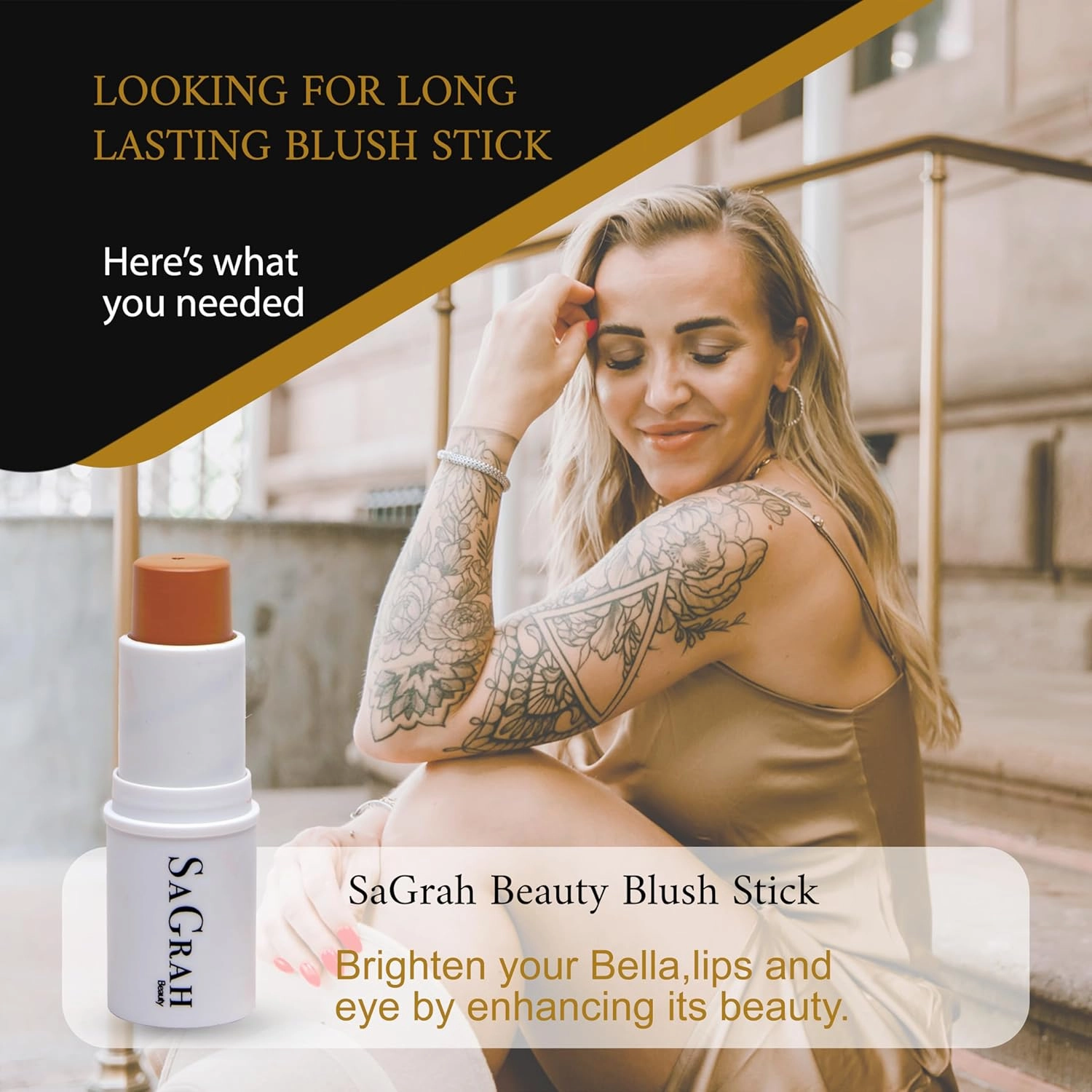 Blush Stick - Long Wearing Makeup Stick - Skincare Cosmetic Cruelty-Free Multistick for Cheeks, Lips & Eyes (Bella)