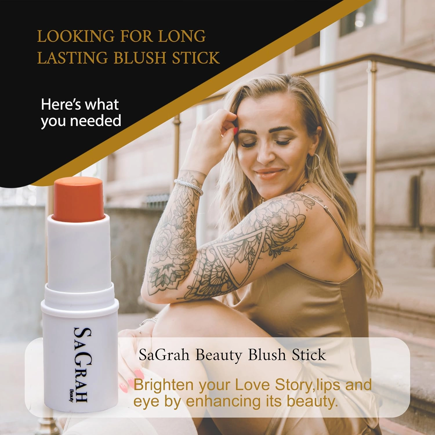 Blush Stick - Long Wearing Makeup Stick - Skincare Cosmetic Cruelty-Free Multistick for Cheeks, Lips & Eyes (Love Story)