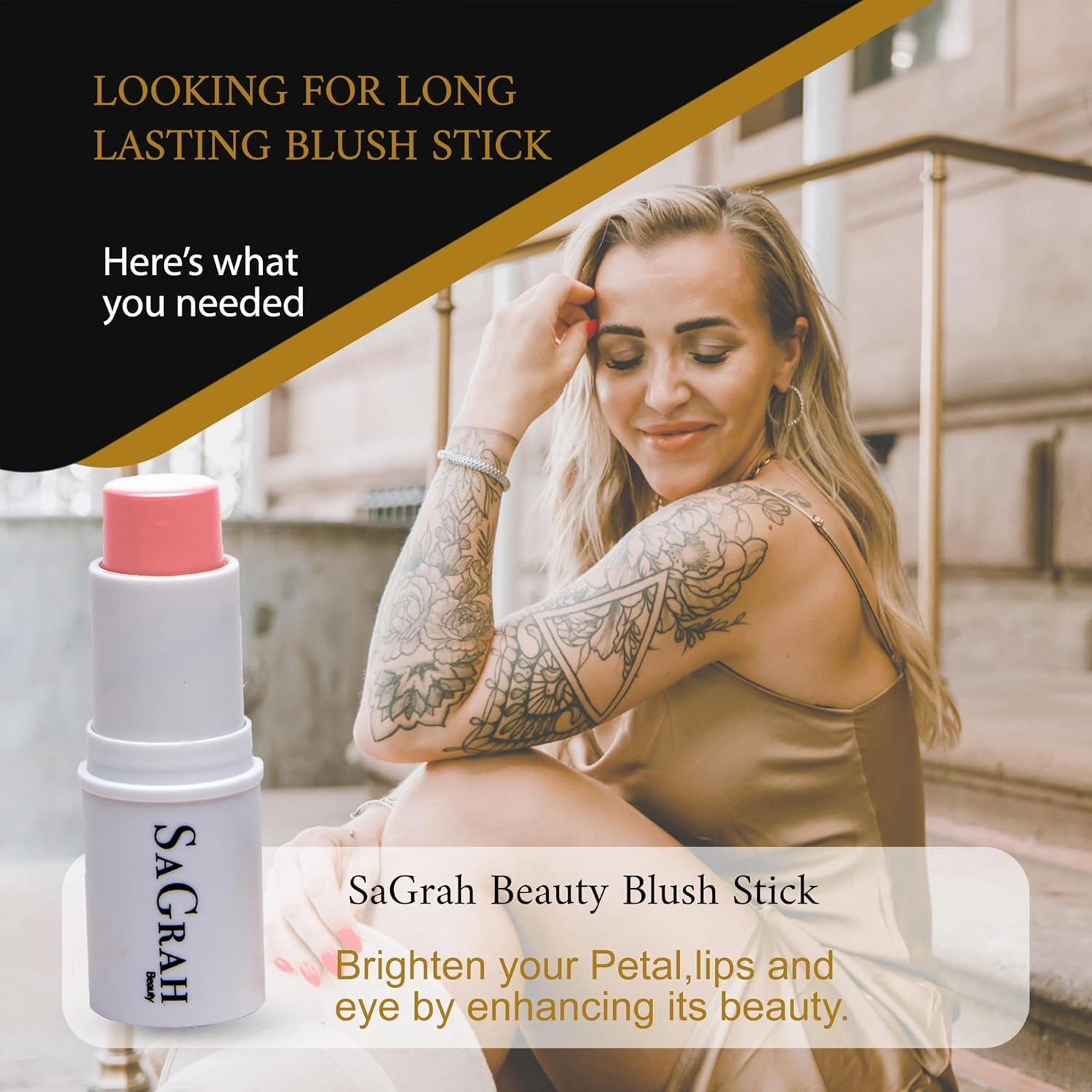 Blush Stick - Long Wearing Makeup Stick - Skincare Cosmetic Cruelty-Free Multistick for Cheeks, Lips & Eyes (Petal)