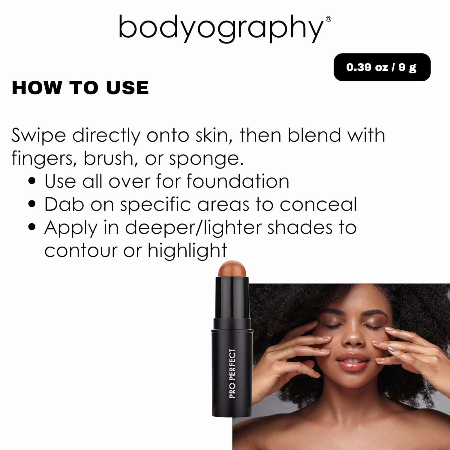 Bodyography Pro Perfect Foundation Stick - Demi-Matte Finish with A Natural Look - Enhancer for Concealing, Highlighting, and Contouring - Vitamin C & E (Caramel)