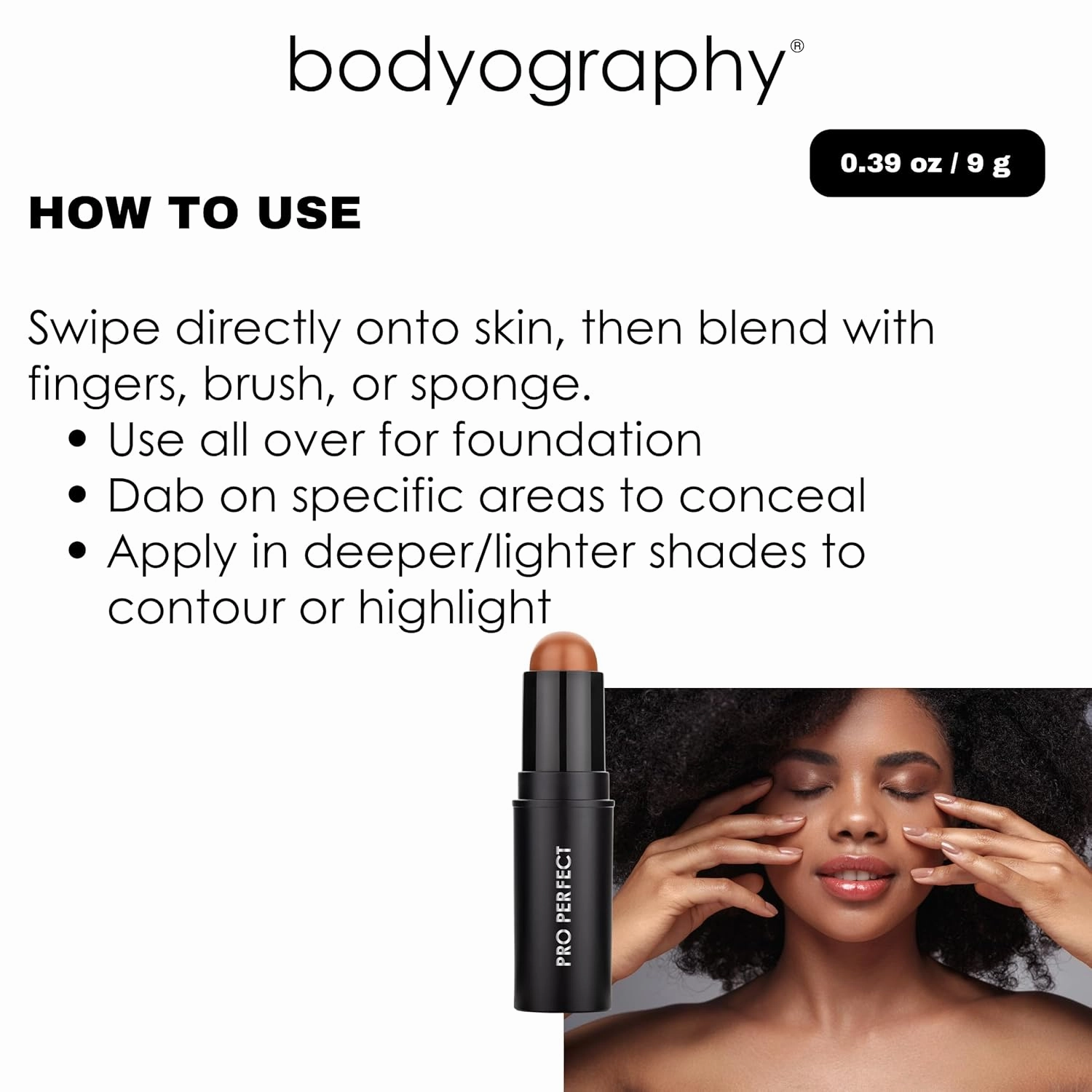 Bodyography Pro Perfect Foundation Stick - Demi-Matte Finish with A Natural Look - Enhancer for Concealing, Highlighting, and Contouring - Vitamin C & E (Honey)