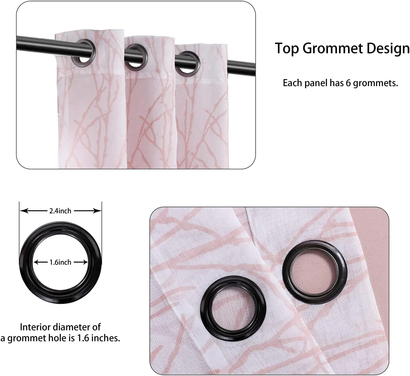 BONZER Mix and Match Curtains - 2 Pieces Branch Print Sheer Curtains and 2 Pieces Blackout Curtains for Bedroom Living Room Grommet Window Drapes, 37x84 Inch/Panel, Blush, Set of 4 Panels