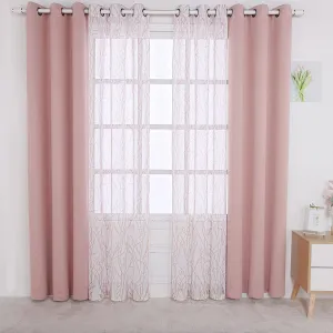 BONZER Mix and Match Curtains - 2 Pieces Branch Print Sheer Curtains and 2 Pieces Blackout Curtains for Bedroom Living Room Grommet Window Drapes, 37x84 Inch/Panel, Blush, Set of 4 Panels